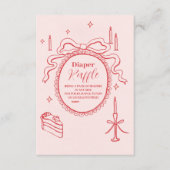 お絵描き 手描き リボン 赤ちゃんシャワー おむつくじ 招待状 (正面)
