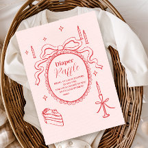 お絵描き 手描き リボン 赤ちゃんシャワー おむつくじ 招待状