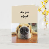 お考える前のおもしろい犬の鼻はラフだ カード (黄色い花)