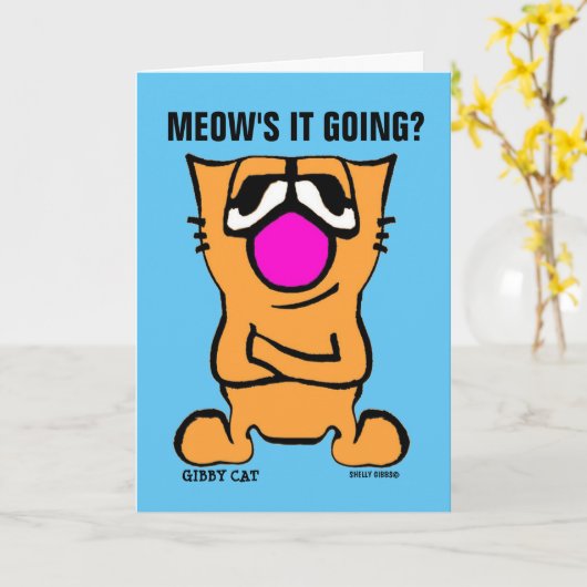 お考える前の猫あいさつカーおもしろいド カード (黄色い花)