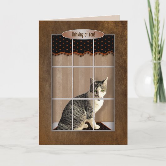お考える気に入り – 猫が窓から外を見る カード (正面)
