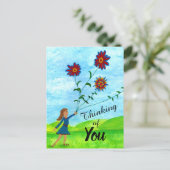 お考える花はがき付きの女の子 ポストカード (スタンド正面)