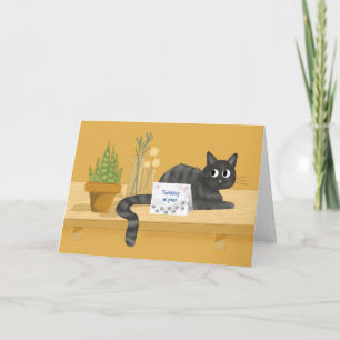 お考え前のおもしろい猫が植物で カード