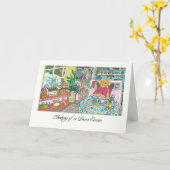 お考え前の子が猫と一緒にテーブルに カード (黄色い花)