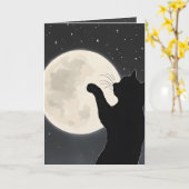 お考え前の猫が月に触れる カード (黄色い花)