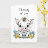 お考え前の!かわいい豚と黄色い花 カード (黄色い花)