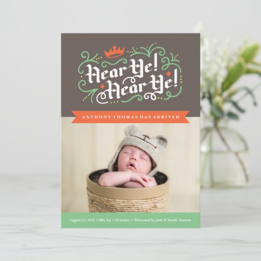 お聞きください！お聞きください！チャコールでの出産発表 案内状 (スタンド正面)