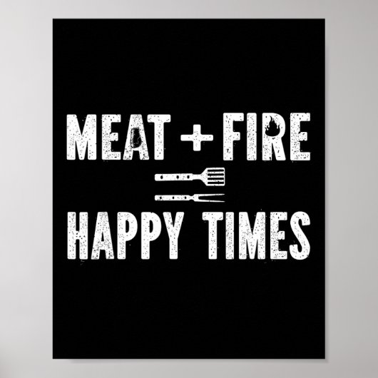 お肉と炎で幸せなひととき 面白いBBQグリルスモーカー バーベ ポスター (正面)