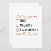 お腹が減ってイライラしたクリスマスリスト Nice Naughty シーズンカード (正面/裏面)