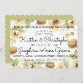 お腹に赤ちゃんとグリルのハンバーガー 招待状 (正面/裏面)