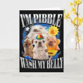 お腹の洗浄が楽しいビブルドッグ子犬ミーム カード (黄色い花)