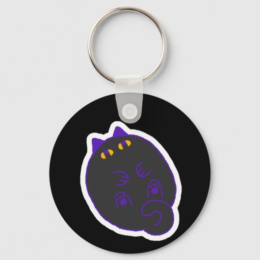 お腹ぽっこり黒猫キーチェーン キーホルダー (正面)