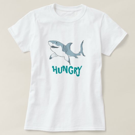 お腹をすかせたサメの女性T Tシャツ (デザイン正面)