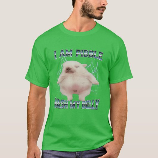 お腹を洗ってピブルくん おもしろい犬 お腹を綺麗に Tシャツ (正面)