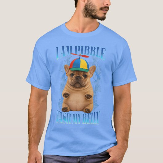 お腹を洗ってピブル可愛いピットブル犬の面白いミーム Tシャツ (正面)