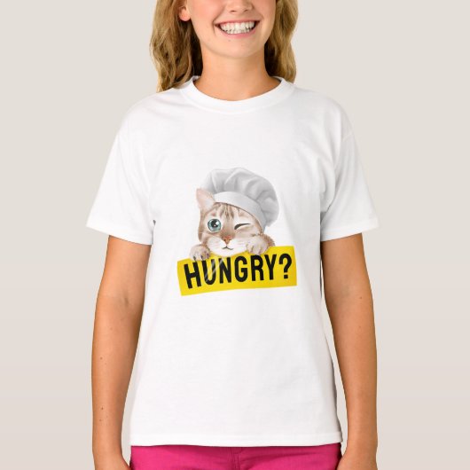 お腹空いた猫好きデザイン Tシャツ (正面)