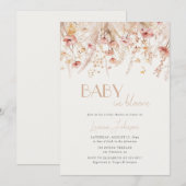 お花が咲く秋のケシの赤ちゃんシャワー 招待状 (正面/裏面)