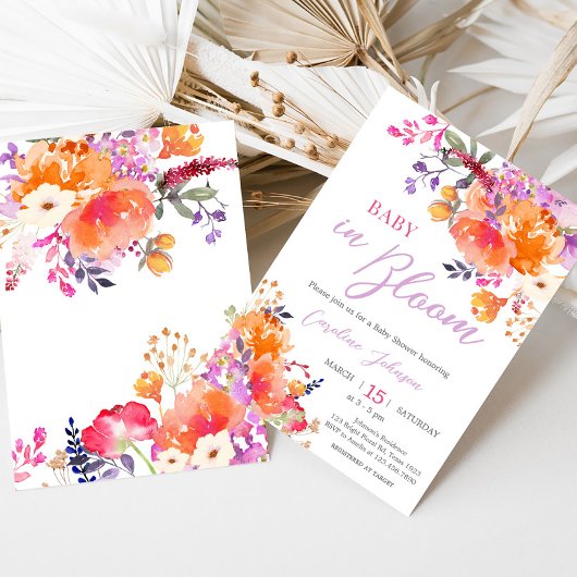 お花でいっぱいのベイビー シャワーパーティー お祝いの花 招待状