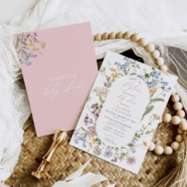 お花でいっぱいのベイビー ワイルドフラワー ベイビーシャワー 招待状