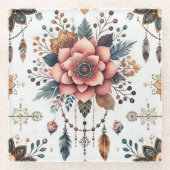 お花と羽毛 ガラスコースター (正面)