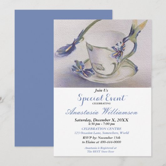 お花と鳥のパーティーイベント招待状 招待状 (正面/裏面)