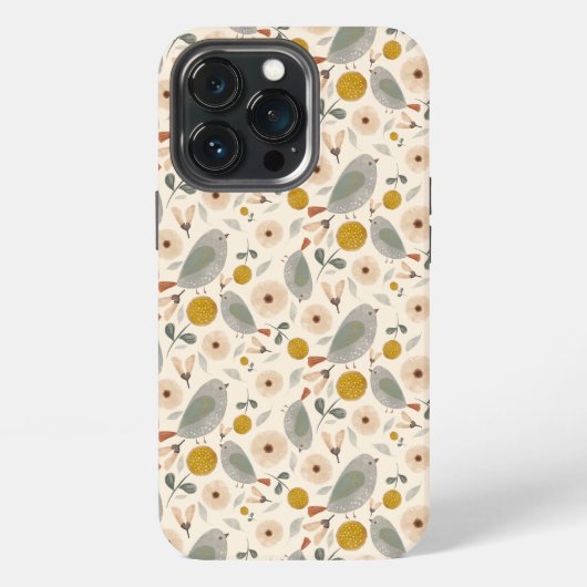 お花と鳥柄のキュートなデザイン iPhoneケース (裏面)