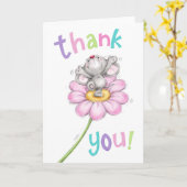 お花に喜びを添えた可愛いネズミ、ありがとう。 カード (黄色い花)