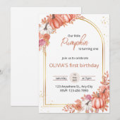 お花のちいさなカボチャの1歳誕生日招待状 招待状 (正面/裏面)