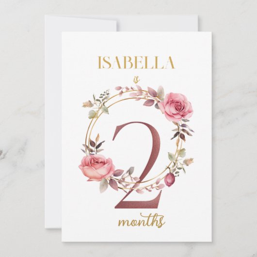 お花のエレガントなファーストイヤーベイビーマイルストーンカード 招待状 (正面)