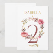 お花のエレガントなファーストイヤーベイビーマイルストーンカード 招待状 (正面/裏面)