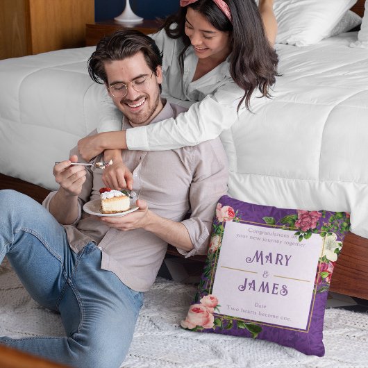 お花のカスタムテキスト ウェディングアニバーサリーギフト バイオレット クッション