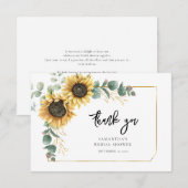 お花のサンフラワーユーカリグリーン ブライダルシャワー サンキューカード (正面/裏面)