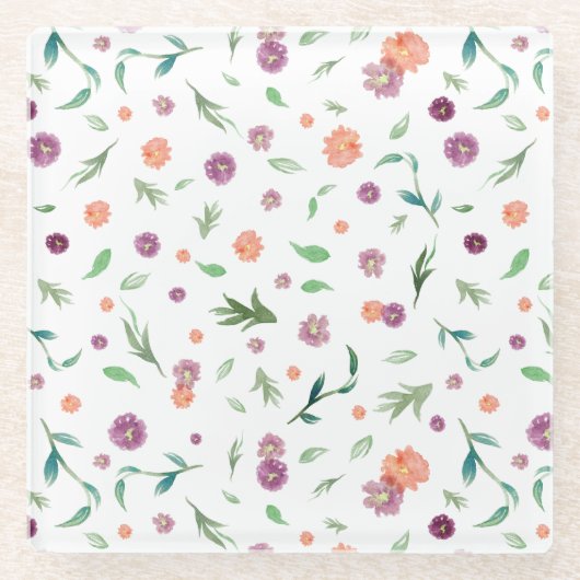 お花のデザインがキュートなお母さんへの誕生日ギフト ガラスコースター (正面)