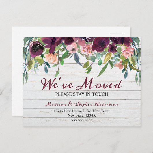 お花のデザインの引っ越しのお知らせ | 新住所発表 ポストカード (正面/裏面)