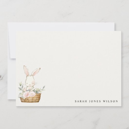 お花のバスケットのうさぎちゃん キッズ誕生日パーティー ノートカード (正面)