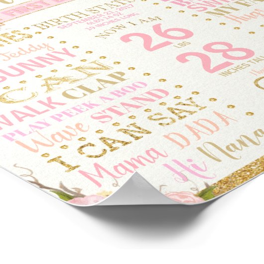 お花のファーストバースデーミルストーン出生統計ポスター ポスター (角)