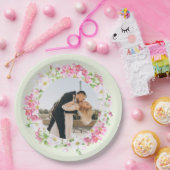 お花のフレーム お気に入りのカップル 写真 ウェディング ペーパープレート (パーティー)