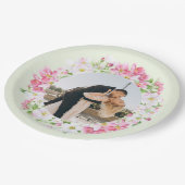 お花のフレーム お気に入りのカップル 写真 ウェディング ペーパープレート (アングル)