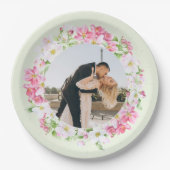 お花のフレーム お気に入りのカップル 写真 ウェディング ペーパープレート (正面)