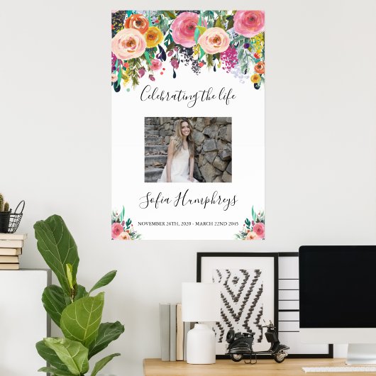 お花のライフセレブレーション ウェルカムサイン、写真 ポスター (ホームオフィス)