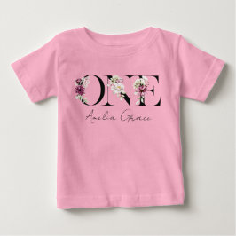 お花のワンピース 女の子の1歳誕生日 + 名前 入り お出かけ着 ベビーTシャツ