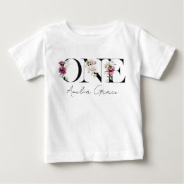 お花のワンピース 女の子の1歳誕生日 + 名前 入り お出かけ着 ベビーTシャツ