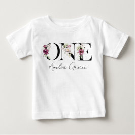 お花のワンピース 女の子の1歳誕生日 + 名前 入り お出かけ着 ベビーTシャツ