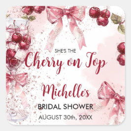 お花の上のチェリー ボウ カクテル サマー ブライダル シャワー スクエアシール