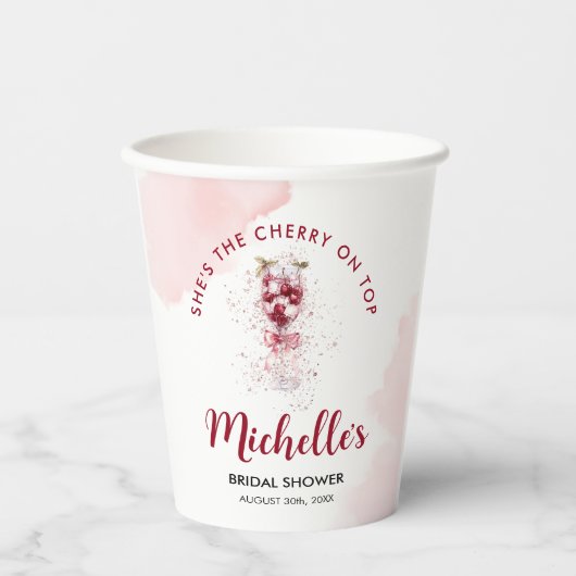 お花の上のチェリー ボウ カクテル サマー ブライダル シャワー 紙コップ (正面)