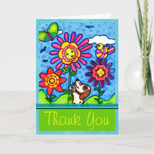 お花の中の犬 アート グリーティングカード / サンクス サンキューカード (正面)