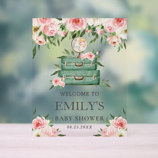 お花の冒険の旅のベビーシャワーウェルカム アクリルサイン (ニュートラル)