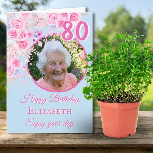 お花の写真入り80歳の誕生日カード カード