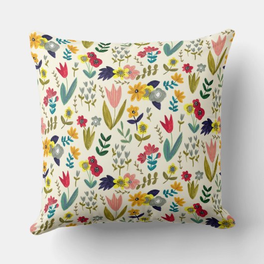 お花の冠をかぶったかわいい現代的なウサギのイラスト(名前入り) クッション (裏面)