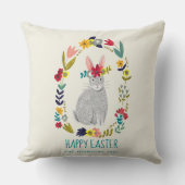 お花の冠を付けたかわいい現代的なウサギのカスタマイゼーション クッション (正面)